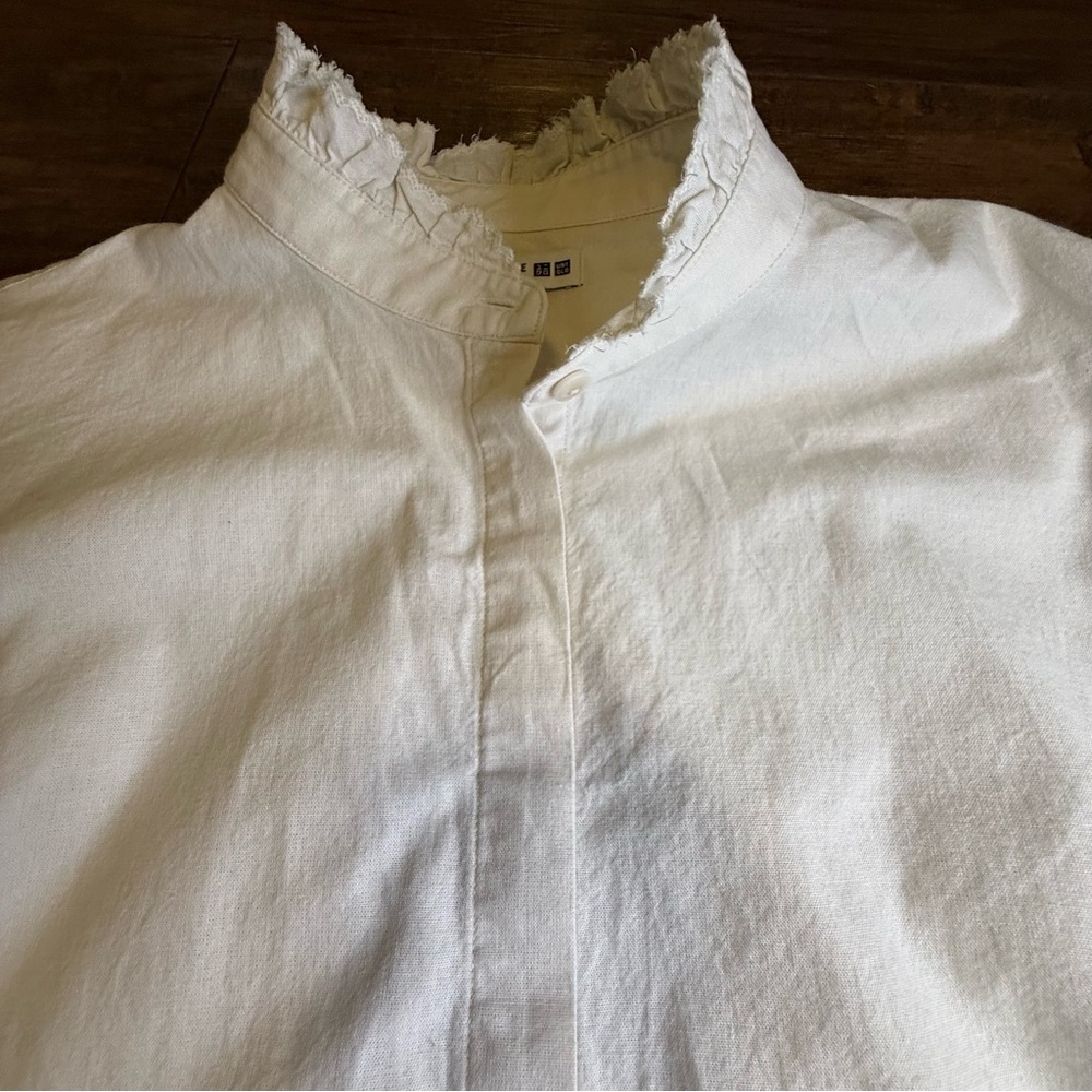 Ines de la Fressange x Uniqlo Ruffle Collar 100% Cotton Button-Up L French Chic - Picture 12 of 16